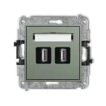 MINI Mechanizm gniazda podwójnego 2xUSB A-A 2.0 szałwiowy
