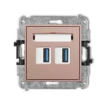 MINI Mechanizm gniazda podwójnego 2xUSB A-A 3.0 łososiowy