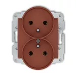 MINI Mechanizm gniazda podwójnego do ramki z uziemieniem 2x(2P+Z) (bez przesłon torów prądowych) terakota