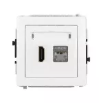 DECO Mechanizm gniazda pojedynczego HDMI 2.0, 4K + gniazda komp. poj. 1xRJ45, kat. 6, ekranowany, 8-stykowy biały