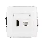 DECO Mechanizm gniazda pojedynczego HDMI 2.1, 8K + gniazda komp. poj. 1xRJ45, kat. 6A, 8-stykowy biały