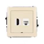 DECO Mechanizm gniazda pojedynczego HDMI 2.0, 4K + gniazda komp. poj. 1xRJ45, kat. 6A, 8-stykowy, bez pola opisowego beżowy