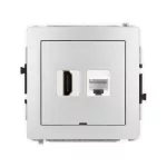 DECO Mechanizm gniazda pojedynczego HDMI 2.1, 8K + gniazda komp. poj. 1xRJ45, kat. 6A, 8-stykowy, bez pola opisowego srebrny metalik