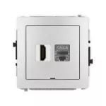 DECO Mechanizm gniazda pojedynczego HDMI 2.1, 8K + gniazda komp. poj. 1xRJ45, kat. 8, ekranowany, 8-stykowy, bez pola opisowego srebrny metalik