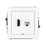 DECO Mechanizm gniazda pojedynczego HDMI 2.0, 4K + gniazda komp. poj. 1xRJ45, kat. 6A, 8-stykowy, bez pola opisowego biały mat
