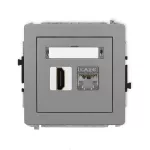 DECO Mechanizm gniazda pojedynczego HDMI 2.0, 4K + gniazda komp. poj. 1xRJ45, kat. 6, ekranowany, 8-stykowy szary mat