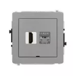 DECO Mechanizm gniazda pojedynczego HDMI 2.0, 4K + gniazda komp. poj. 1xRJ45, kat. 6, ekranowany, 8-stykowy, bez pola opisowego szary mat