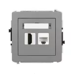DECO Mechanizm gniazda pojedynczego HDMI 2.0, 4K + gniazda komp. poj. 1xRJ45, kat. 6A, 8-stykowy szary mat