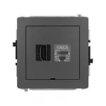 DECO Mechanizm gniazda pojedynczego HDMI 2.1, 8K + gniazda komp. poj. 1xRJ45, kat. 8, ekranowany, 8-stykowy, bez pola opisowego grafitowy mat