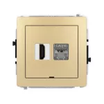 DECO Mechanizm gniazda pojedynczego HDMI 2.0, 4K + gniazda komp. poj. 1xRJ45, kat. 6, ekranowany, 8-stykowy, bez pola opisowego złoty