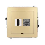 DECO Mechanizm gniazda pojedynczego HDMI 2.1, 8K + gniazda komp. poj. 1xRJ45, kat. 8, ekranowany, 8-stykowy, bez pola opisowego złoty