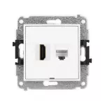 ICON Mechanizm gniazda pojedynczego HDMI 2.0, 4K + gniazda komp. poj. 1xRJ45, kat. 6A, 8-stykowy, bez pola opisowego biały
