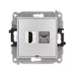ICON Mechanizm gniazda pojedynczego HDMI 2.0, 4K + gniazda komp. poj. 1xRJ45, kat. 6, ekranowany, 8-stykowy, bez pola opisowego srebrny metalik
