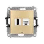 ICON Mechanizm gniazda pojedynczego HDMI 2.0, 4K + gniazda komp. poj. 1xRJ45, kat. 6A, 8-stykowy, bez pola opisowego złoty