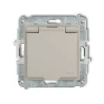 ICON Mechanizm gniazda bryzgoszczelnego z uziemieniem 2P+Z (klapka taupe, przesłony torów prądowych) taupe