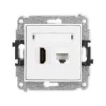 MINI Mechanizm gniazda pojedynczego HDMI 2.0, 4K + gniazda komp. poj. 1xRJ45, kat. 6A, 8-stykowy biały mat