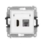 MINI Mechanizm gniazda pojedynczego HDMI 2.1, 8K + gniazda komp. poj. 1xRJ45, kat. 8, ekranowany, 8-stykowy biały mat