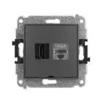 MINI Mechanizm gniazda pojedynczego HDMI 2.1, 8K + gniazda komp. poj. 1xRJ45, kat. 8, ekranowany, 8-stykowy, bez pola opisowego grafitowy mat