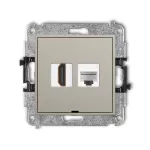 MINI Mechanizm gniazda pojedynczego HDMI 2.0, 4K + gniazda komp. poj. 1xRJ45, kat. 6A, 8-stykowy, bez pola opisowego taupe
