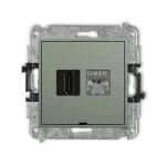 MINI Mechanizm gniazda pojedynczego HDMI 2.0, 4K + gniazda komp. poj. 1xRJ45, kat. 6, ekranowany, 8-stykowy, bez pola opisowego szałwiowy