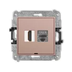MINI Mechanizm gniazda pojedynczego HDMI 2.1, 8K + gniazda komp. poj. 1xRJ45, kat. 8, ekranowany, 8-stykowy, bez pola opisowego łososiowy