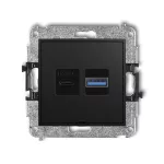MINI Mechanizm ładowarki USB podwójnej USB C + USB A, 30W max., bez pola opisowego czarny mat