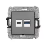 MINI Mechanizm ładowarki USB podwójnej USB C + USB A, 30W max., bez pola opisowego szary mat