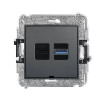 MINI Mechanizm ładowarki USB podwójnej USB C + USB A, 30W max., bez pola opisowego grafitowy mat