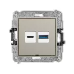MINI Mechanizm ładowarki USB podwójnej USB C + USB A, 30W max., bez pola opisowego taupe