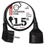 Przedłużacz 1,5 m / 1 gniazdo / czarny / PVC / 1 mm2