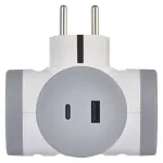 Rozgałęźnik 2×, 1×USB-A+1×USB-C, biało-szary