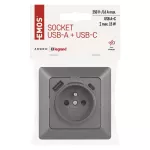 Gniazdo FRENCH z USB-A+USB-C, 3A max. IP20, antracyt