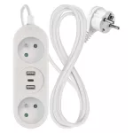 Przedłużacz 1,4 m / 2 gniazda + 2×USB-A+1×USB-C / biały / PVC / 1,5 mm2