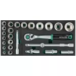 Zestaw kluczy nasadowych 1/2” 8-36mm 27elem. 90T CrV wkład EVA STALCO S026391290