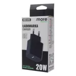 Ładowarka sieciowa 20W USB-C + USB-A czarna Szybkie ładowanie