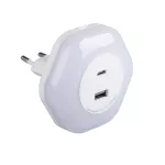Lampka wtykowa z gniazdem BOLA LED 2XUSB A/C WW W barwa ciepłobiała 3000K kolor biały