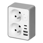 Rozgałęźnik 2x 2P+Z, z ładowarką 2x USB-A + 2x USB-C, max. 3,4 A, 17 W, biało-szary