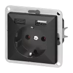 Gniazdo pojedyncze p/t 2P+Z, Schuko, z ładowarką USB A+C Pearl, 16 A, 250 V, PT-17P/USB A+C, czarny