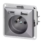 Gniazdo pojedyncze p/t 2P+Z z ładowarką USB A+C Pearl, 16A, 250V, PT-16P/USB, antracyt