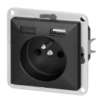 Gniazdo pojedyncze p/t 2P+Z z ładowarką USB A+C Pearl, 16A, 250V, PT-16P/USB, czarny