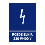 Znak elektryczny informacyjny 148x210 "ROZDZIELNIA 230V/400V" ZEI/A-13