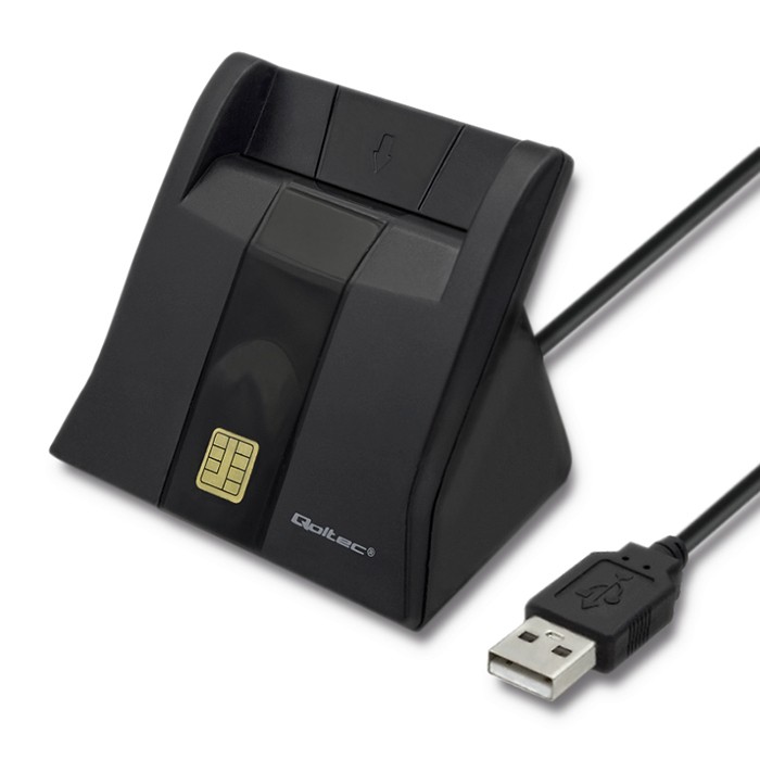 Qoltec Inteligentny czytnik chipowych kart ID SCR-0643 | USB 2.0 + Adapter USB-C