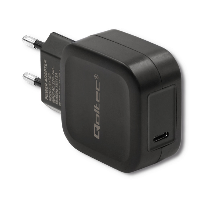 Qoltec Ładowarka sieciowa 20W | 5-12V | 1.67-3A | USB typ C | PD | Czarna