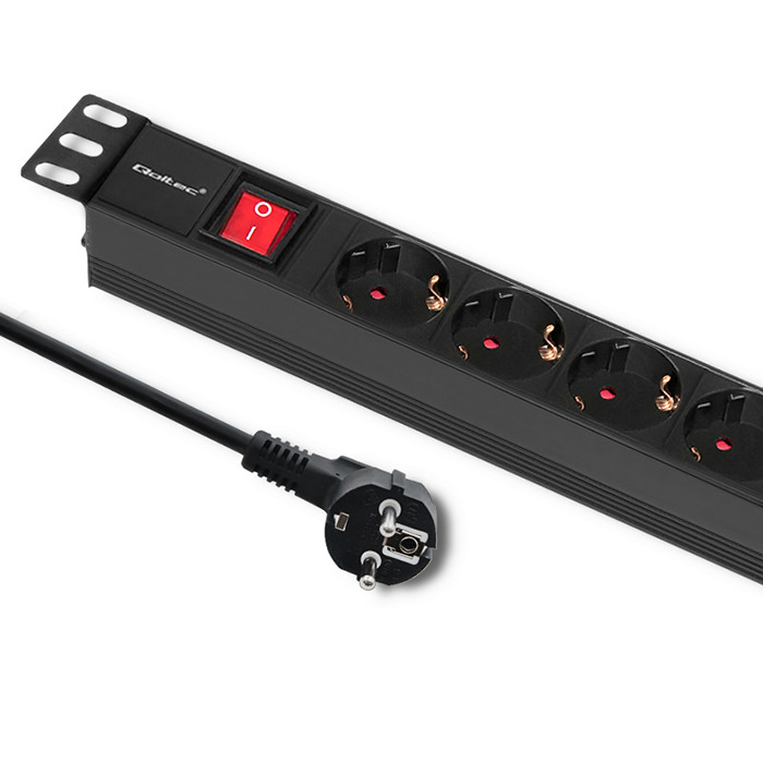 Qoltec Listwa zasilająca  PDU do  RACK 19'' | 1U | 16A |  6xSCHUKO | 2m