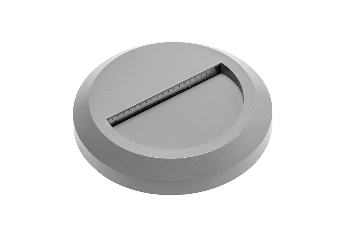 OPRAWA SCHODOWA LED SILVER OD, 2W, 100lm, AC 220-240V, 50/60Hz, KĄT ŚWIECENIA 120*, IP65, OKRĄGŁY, CIEPŁY BIAŁY, SZARY