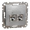 Gniazdo komputerowe 2xRJ45, Sedna Design & Elements, kategoria 6A STP, srebrne aluminium